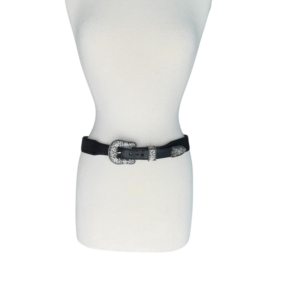 Ariat Leather Shimmering Rhinestones Silver Head Western Black Belt Medium